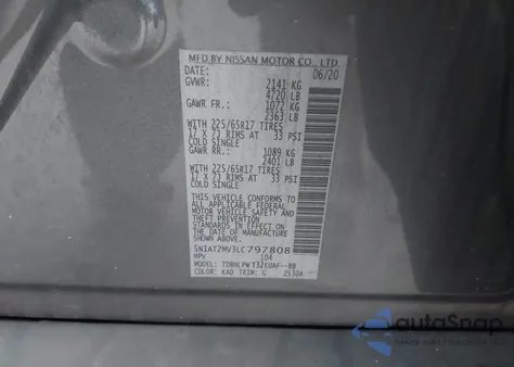 2020 Nissan Rogue S Intelligent Awd z USA, uszkodzony, nr VIN 5N1AT2MV3LC797808